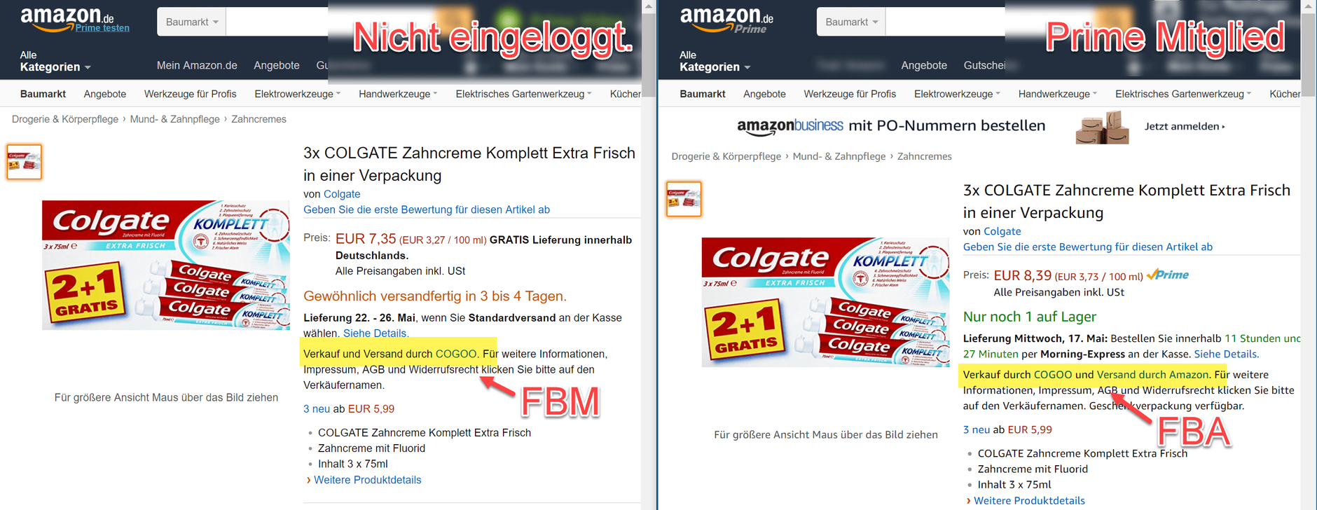 Amazon Händler mit Amazon FBA und Amazon FBM Angeboten