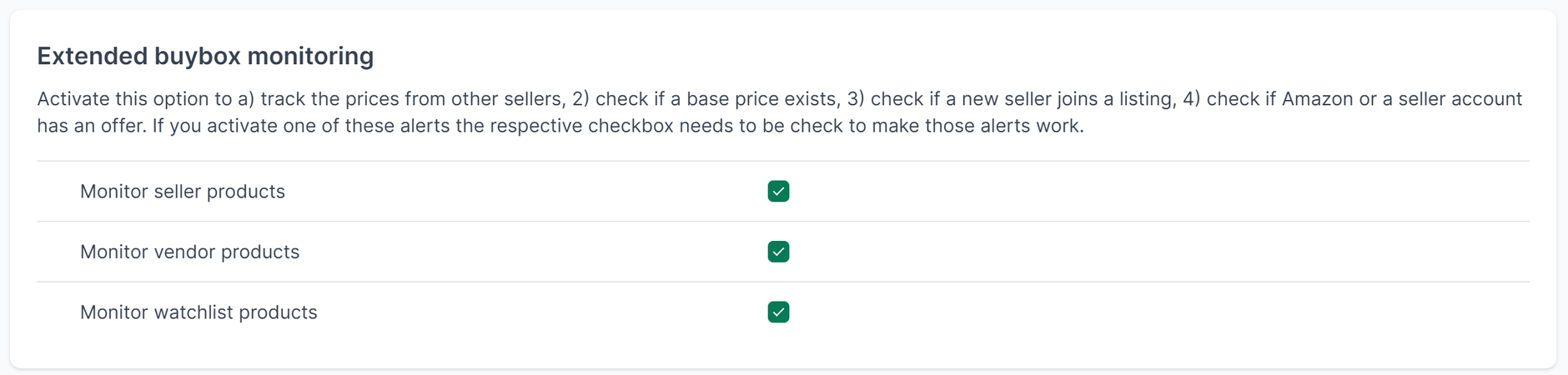 Options for monitoring the prices of other Amazon sellers in AMALYTIX