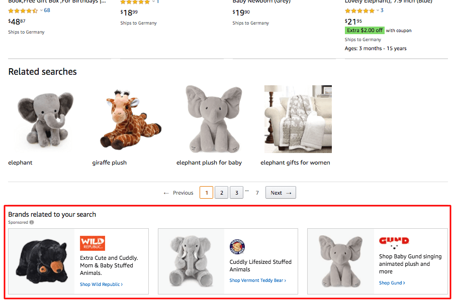 Example of Amazon Sponsored Brands ads at the bottom of the search results
