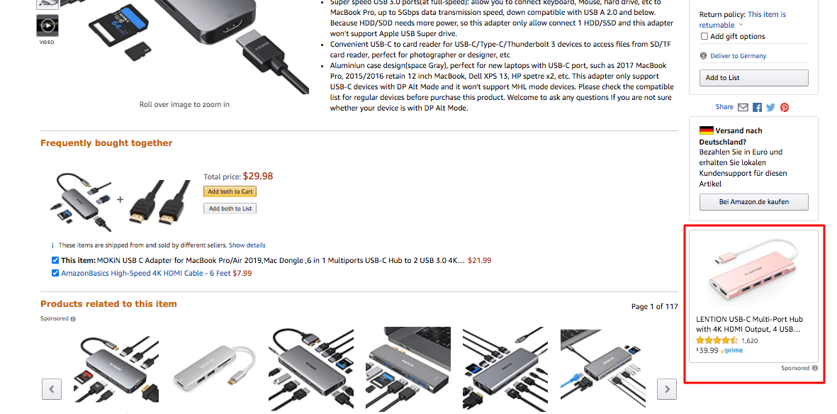 Amazon Sponsored Display ad on the product detail page below the buy box