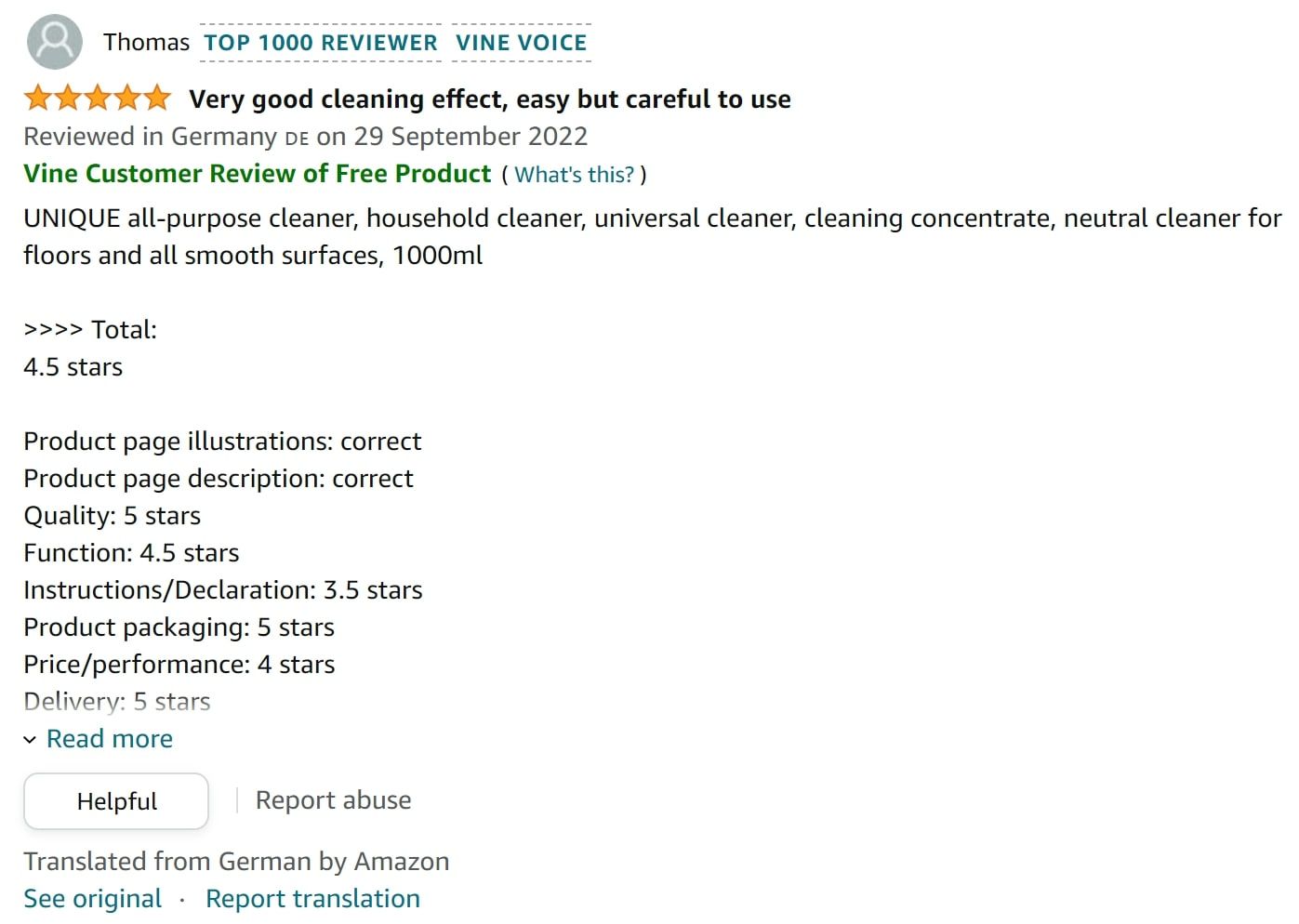 Amazon Vine review example