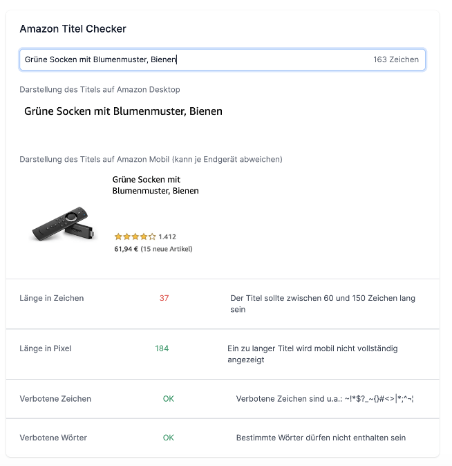 AMALYTIX Title Checker - kostenloses Amazon Tool