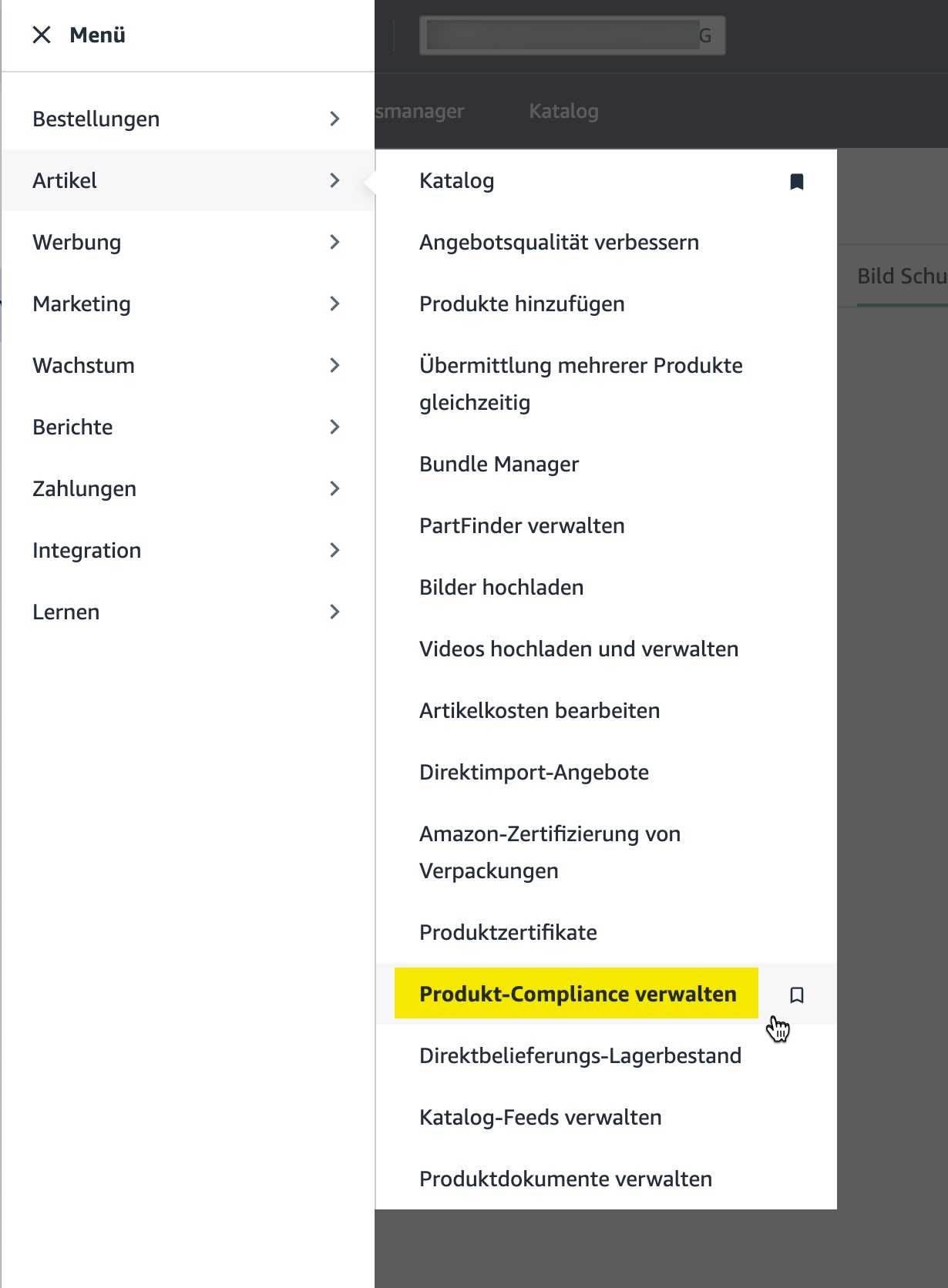 Amazon Vendor Central Menü