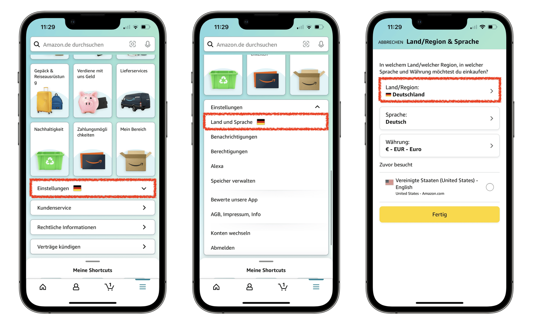 Amazon Ländereinstellungen ändern