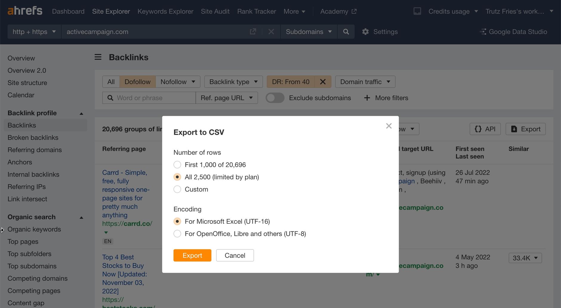 Download ahrefs backlink profiles