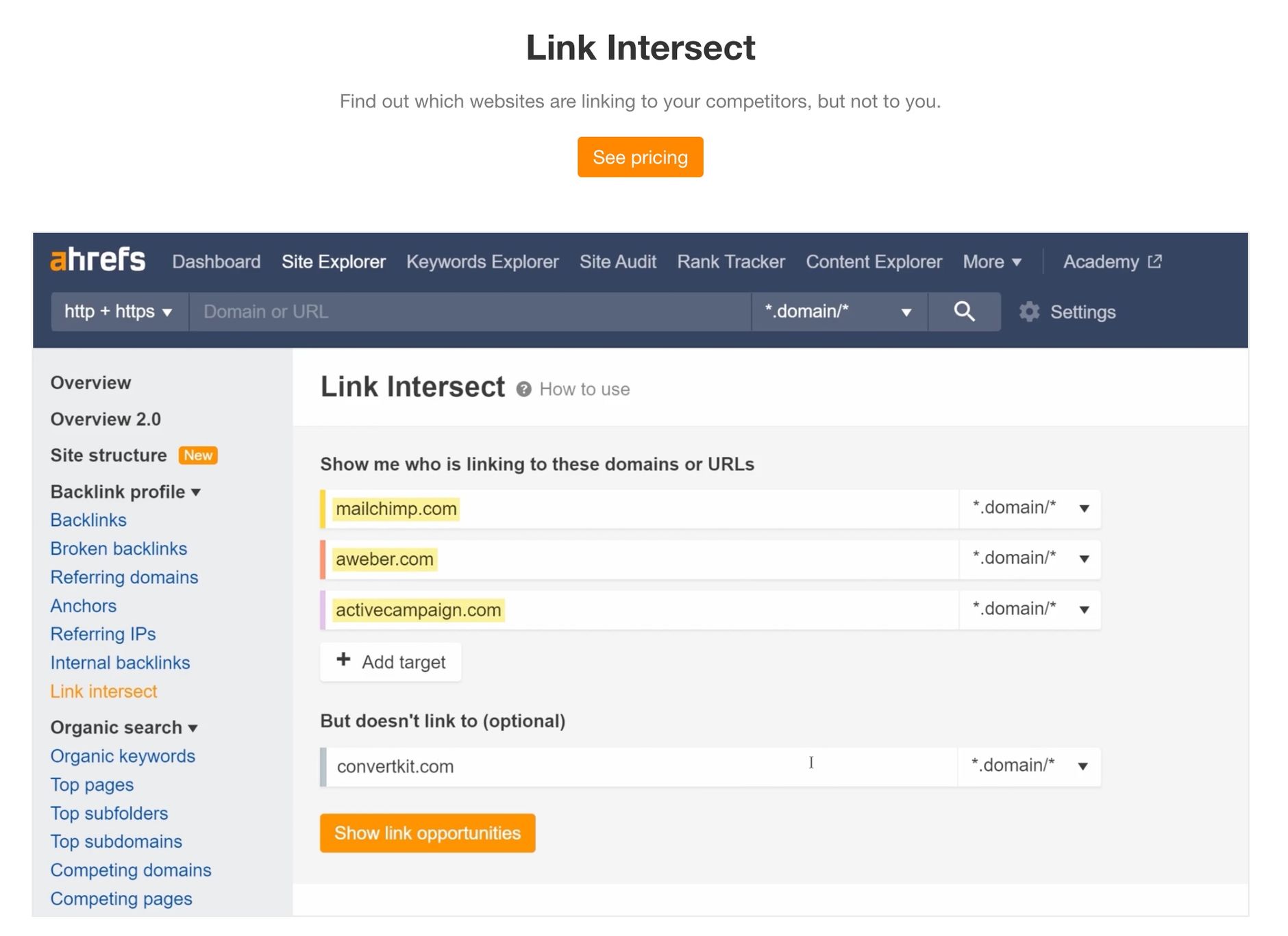 ahrefs Link intersect report