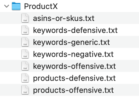Product and keyword data are stored in different text files