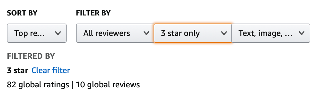 Number of 3 stars ratings and reviews thereof