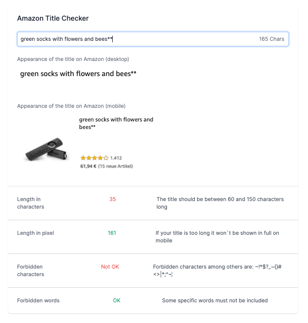 AMALYTIX Title Checker - kostenloses Amazon Tool