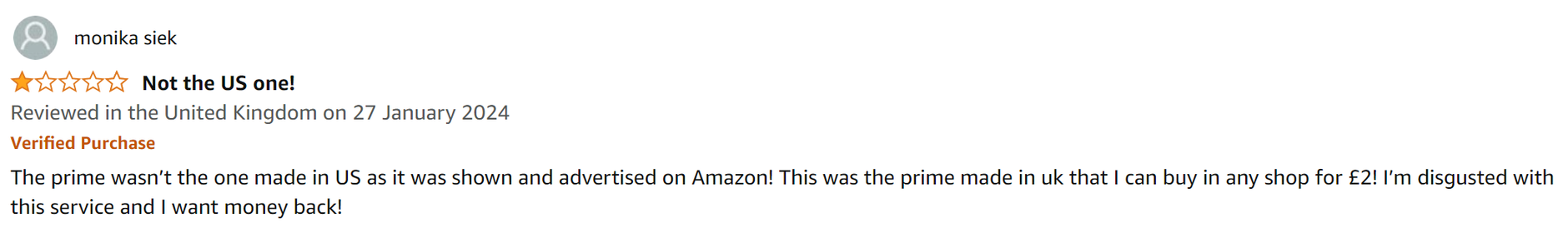 Amazon Negative product review
