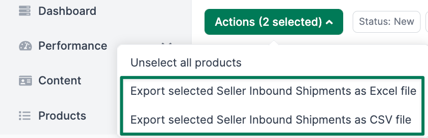 Export inbound shipments as an Excel or CSV file in AMALYTIX
