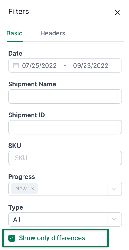 Filter options for inbound shipments in AMALYTIX