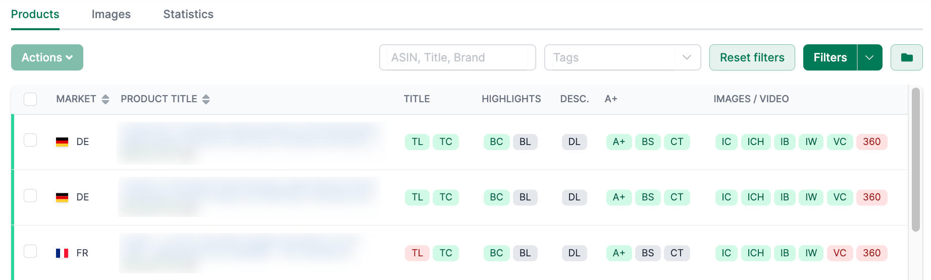 Content view differences after changing the LQI settings in AMALYTIX