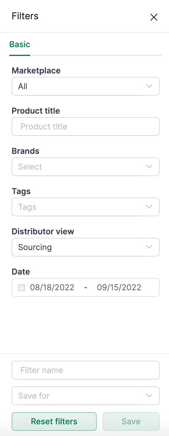 Amalytix Vendor Dashboard Filter Options