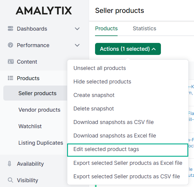 Assign tags to several Amazon products at once in AMALYTIX
