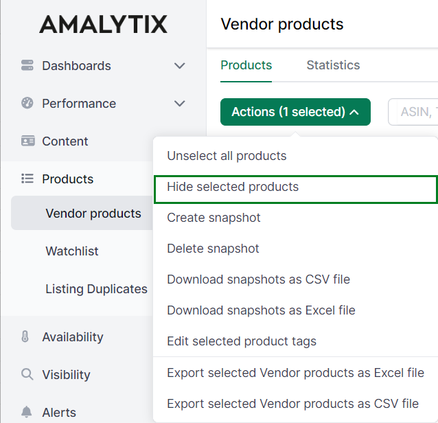 Remove vendor products in AMALYTIX