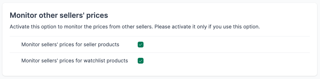 Options for monitoring the prices of other Amazon sellers in AMALYTIX