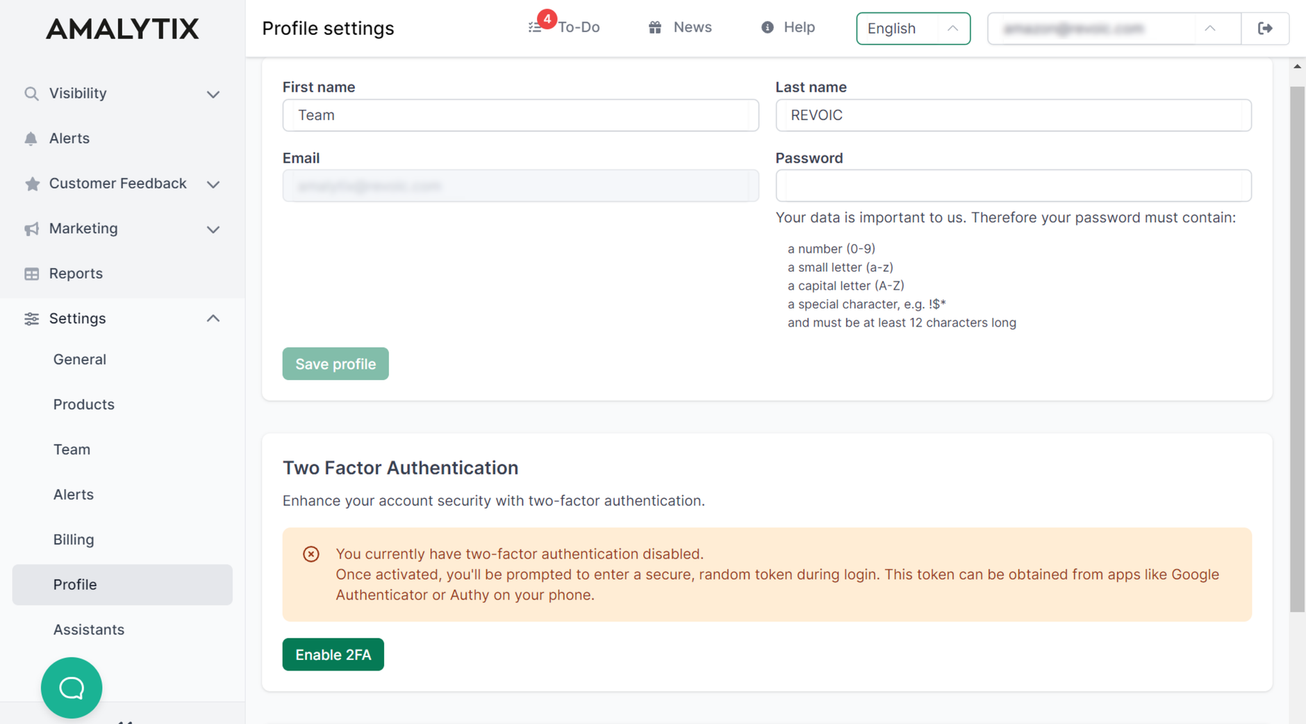 Your Profile in AMALYTIX