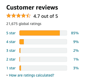 Image of an Amazon review with the distribution to star ratings