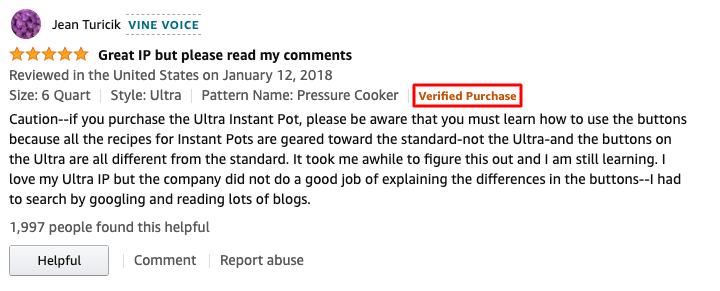 Image of an Amazon review as verified purchase
