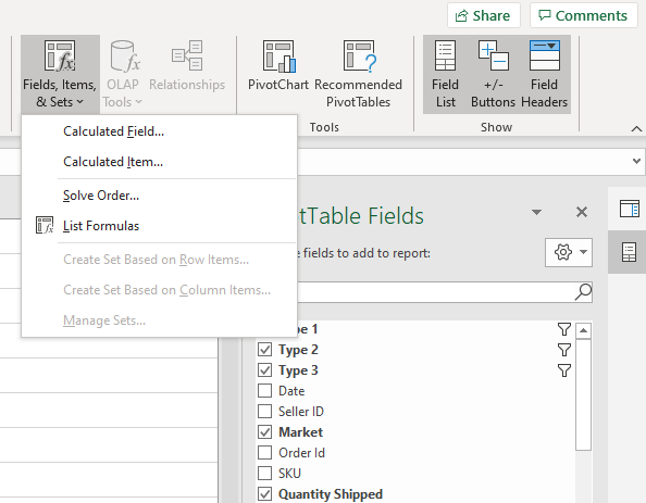 create calculated fields in Excel