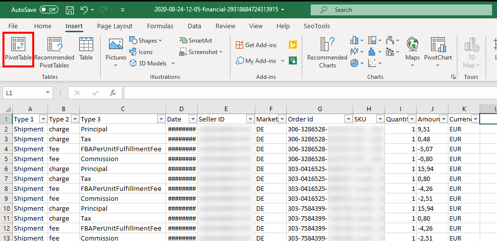 Insert Pivot Table in Excel