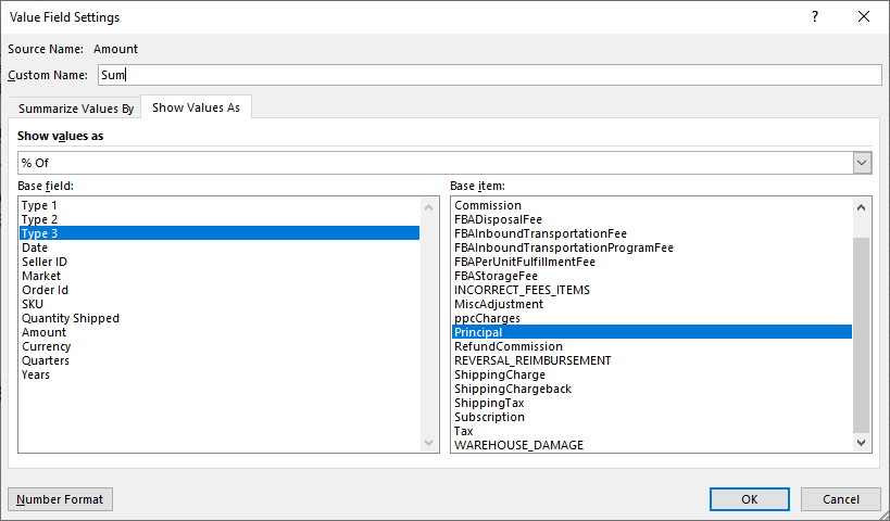 Pivot Table field with the setting Type 3 & Principal