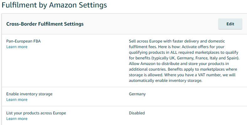 Amazon FBA settings