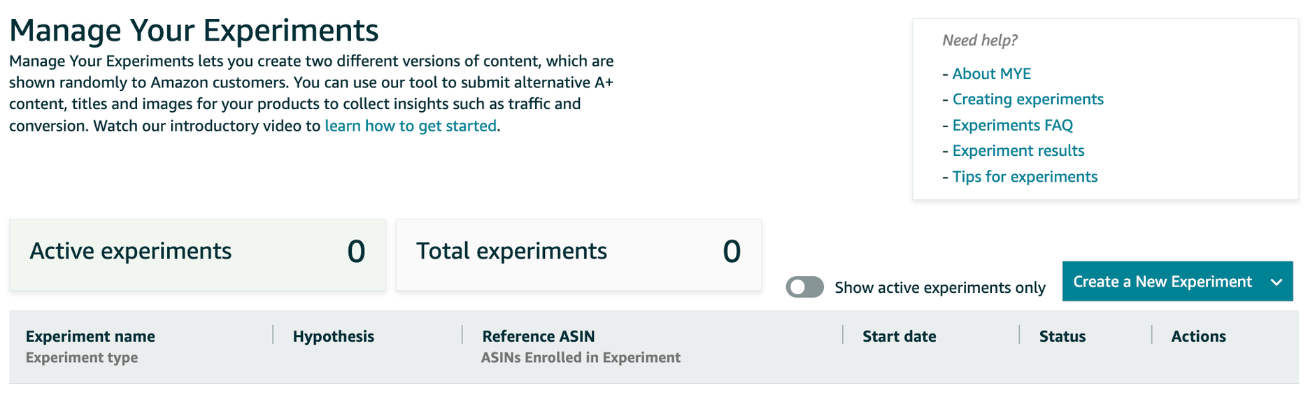 Create a new experiment in Seller Central or Vendor Central