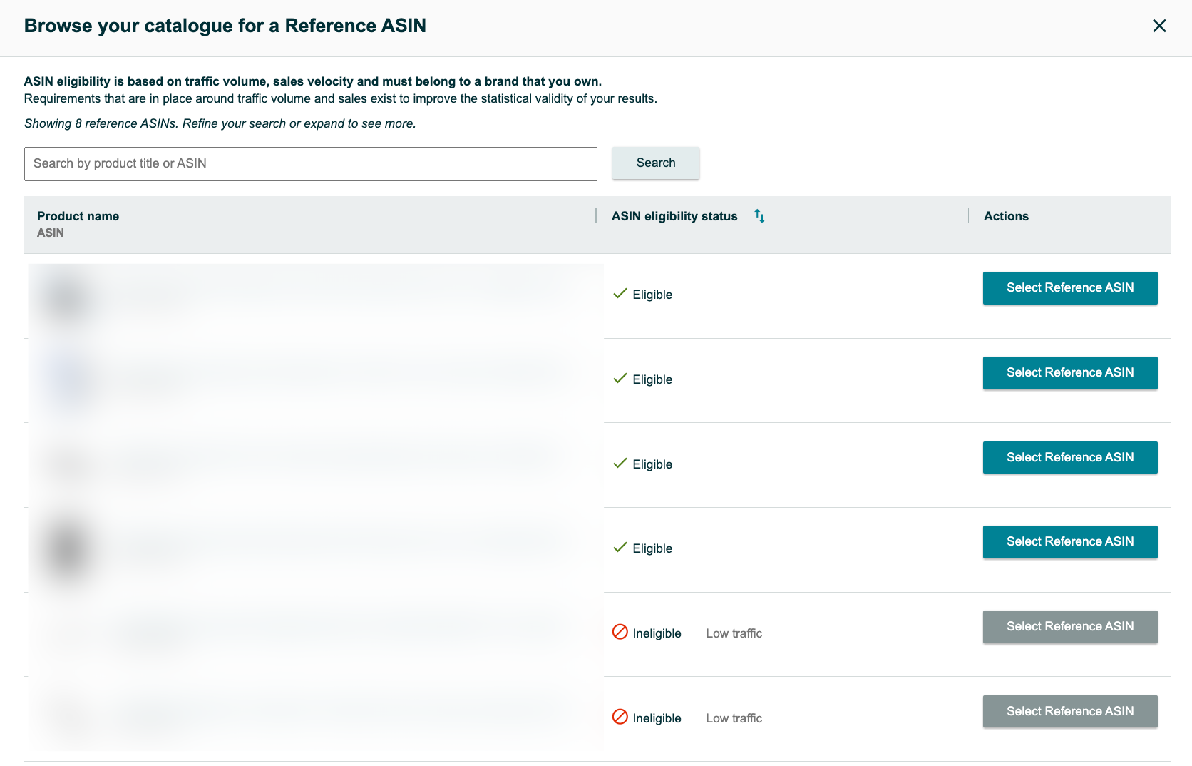 Select the ASIN for which you want to perform the experiment