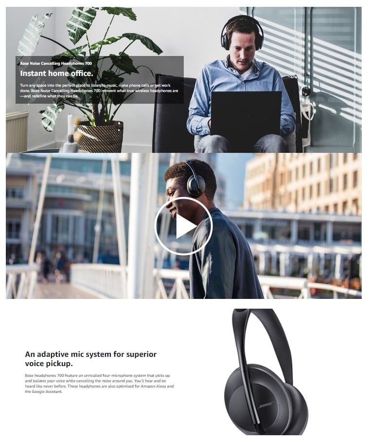An example of A plus content Amazon for a product listing of the company Bose