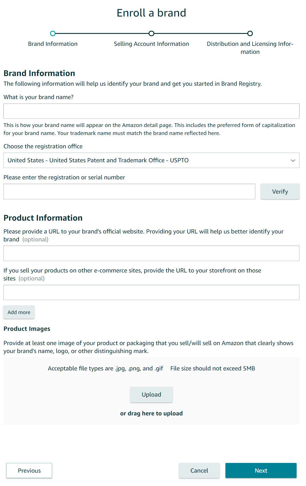 Trademark registration form