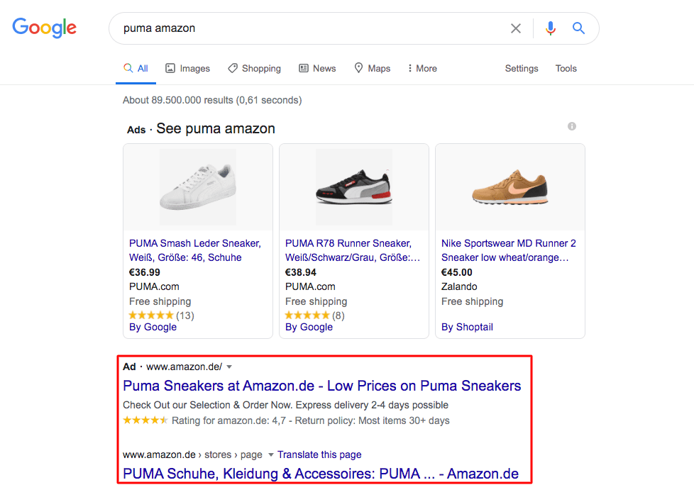 Display the Amazon Brand Store as a search result on Google