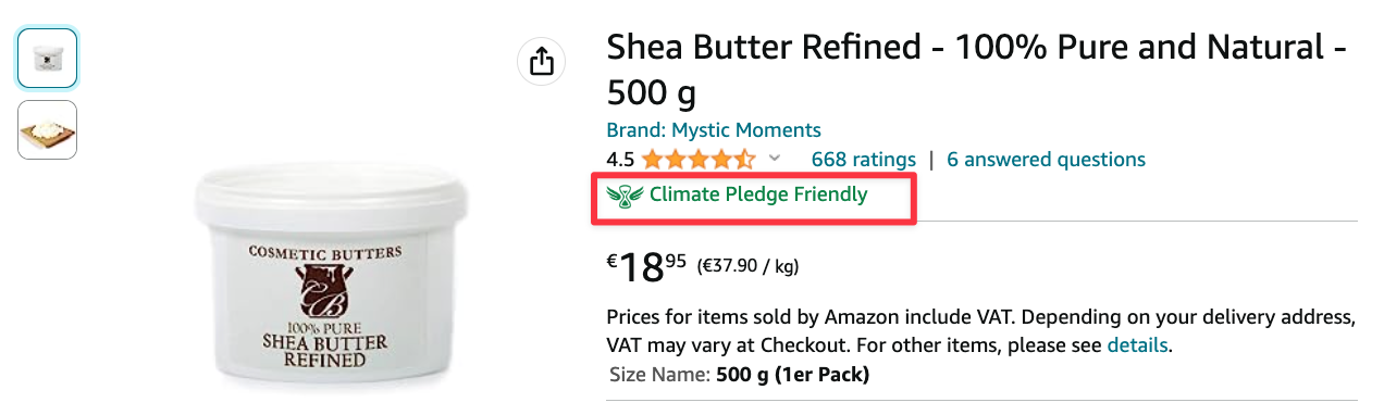 Display of the Climate Pledge Friendly badge on the product detail page