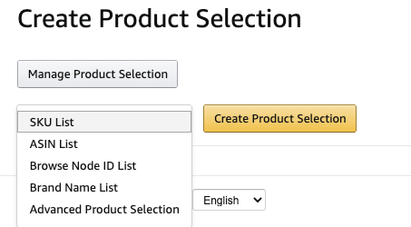 Select criteria for product selection (Seller Central)