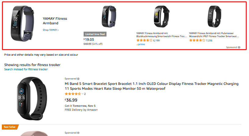 Example of an Amazon Sponsored Brands ad at the top of search results