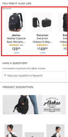 Amazon Sponsored Products ads on the product detailpage in mobile view