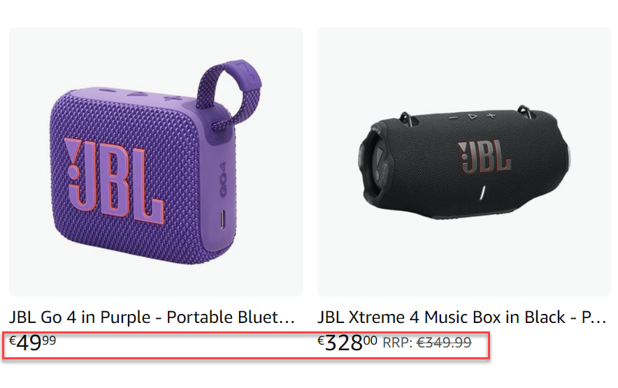 Comparison of the price of 2 products