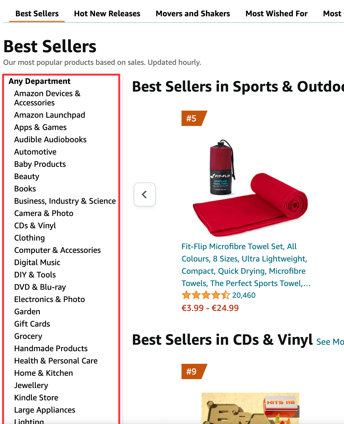 All main categories currently available on Amazon