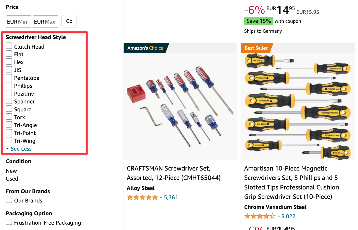 Refinements in subcategory Screwdriver sets