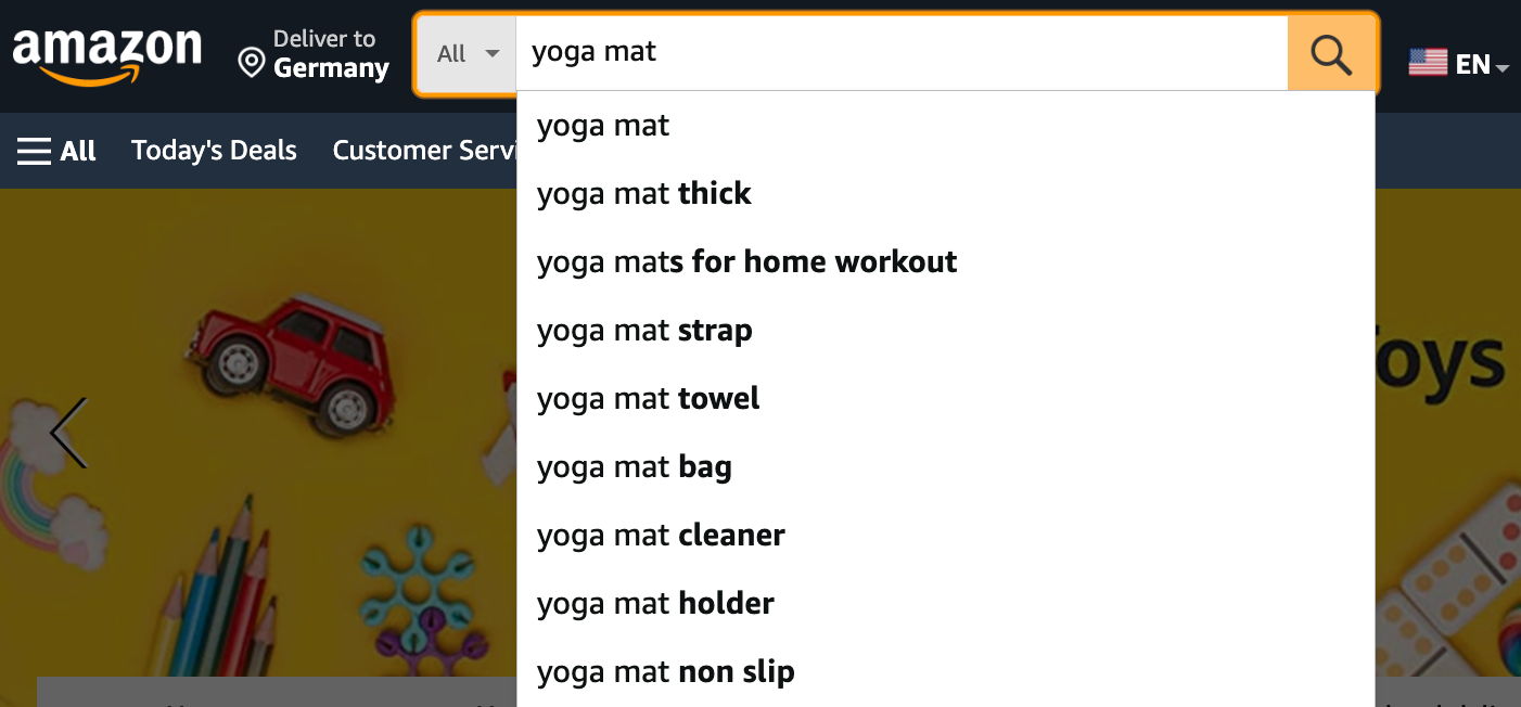Figure 16: Amazon Suggest using the example of a yoga mat