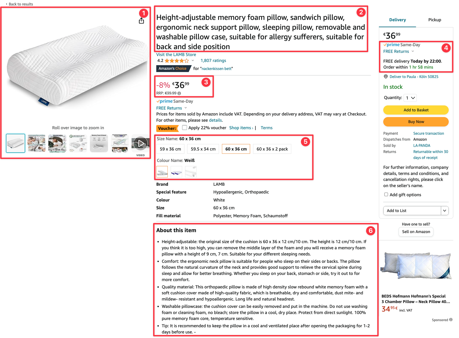 Figure 3: Relevant elements of an Amazon above the fold product listing