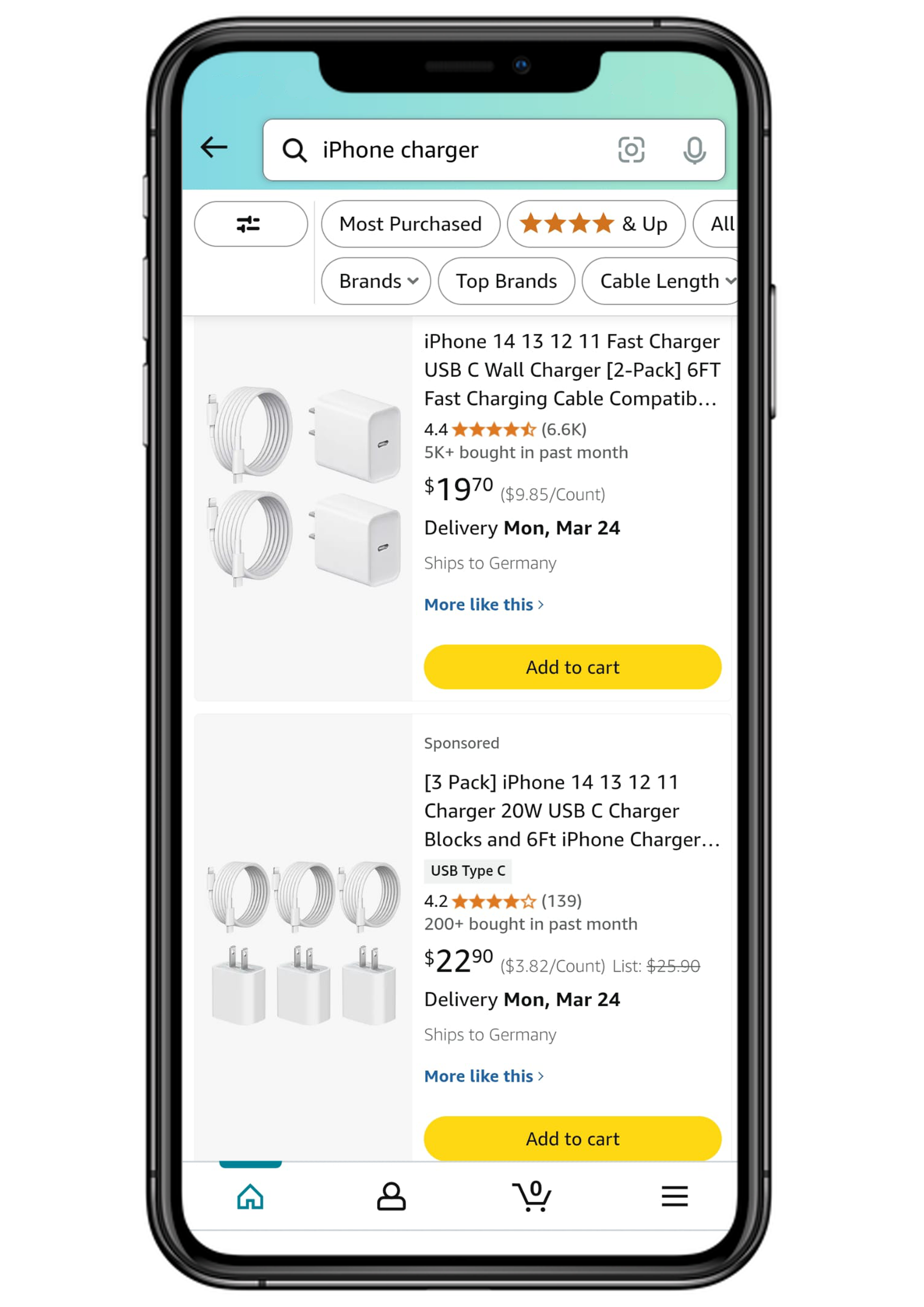 Figure 4: Search results with abbreviated titles in the Amazon App