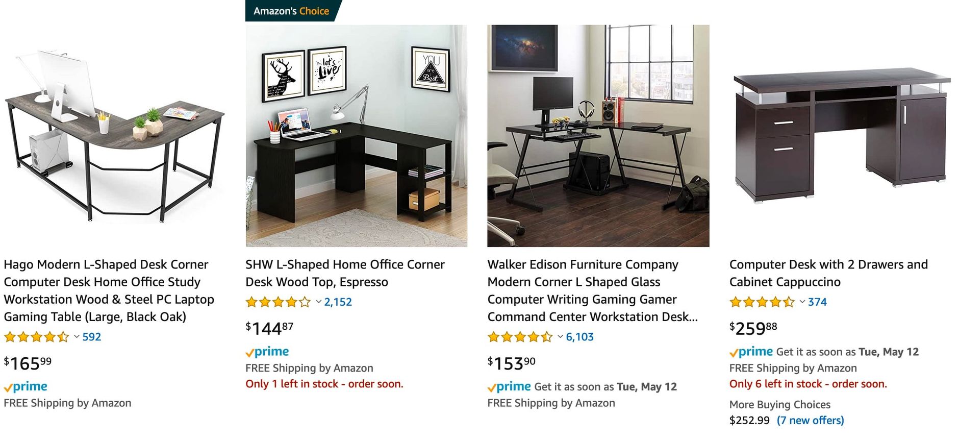 mapping of tables on Amazon as a search result on the desktop