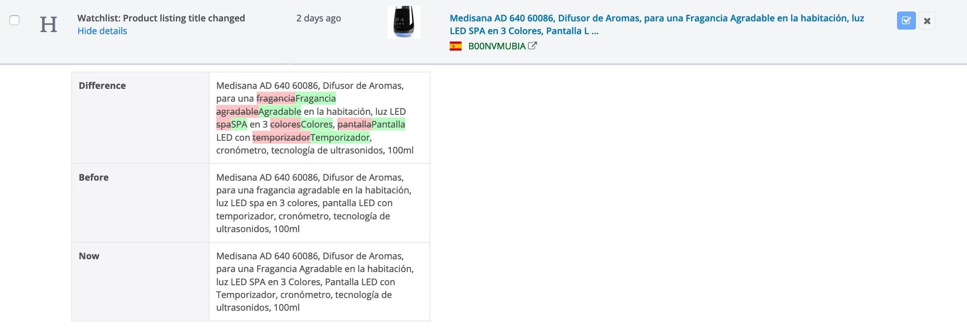 Example of Amazon Content Monitoring with AMALYTIX