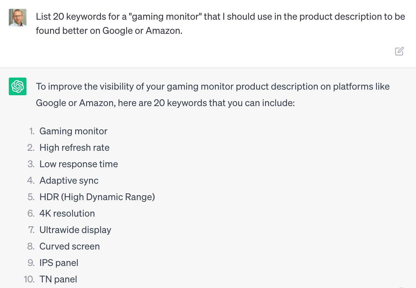 Amazon keyword research with ChatGPT