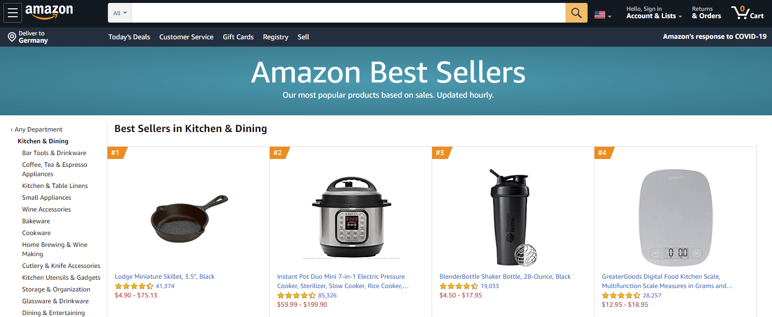 Screenshot of the Amazon bestseller lists website home page as an example for other platforms