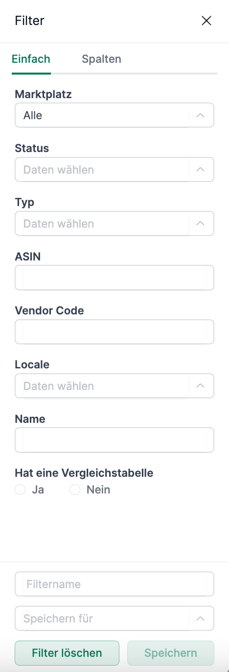 Amalytix A+ Content Filter Einstellungen