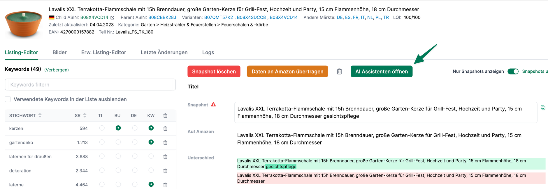 Assistent für die Produktlistings