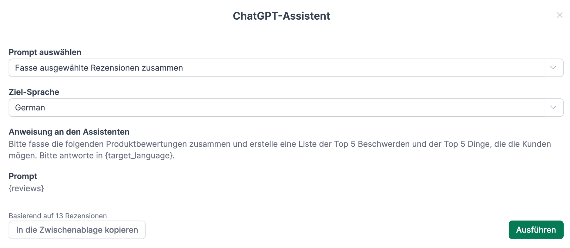 Assistent für die Produktlistings